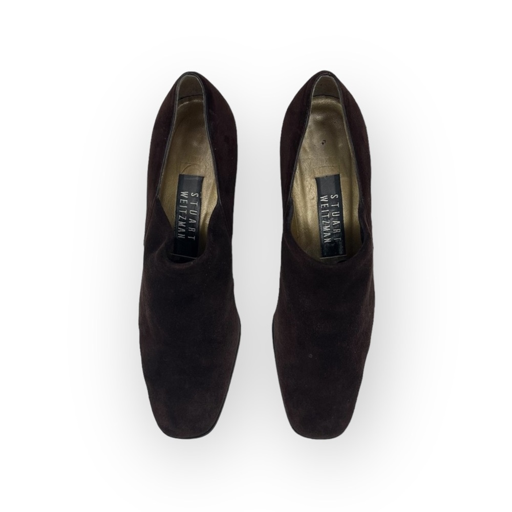 Stuart Weitzman ⌘ Modern Heeled Suede Ankle Shootie Shoe Bootie ⌘ Chocolate 7M - Picture 10 of 16